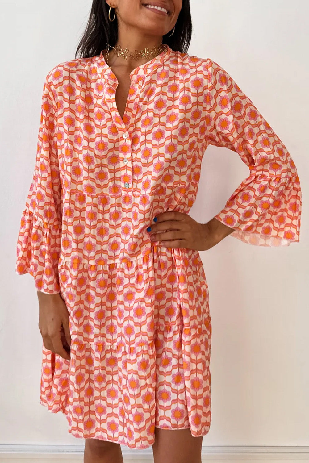 Orange Floral Print Mini Dress