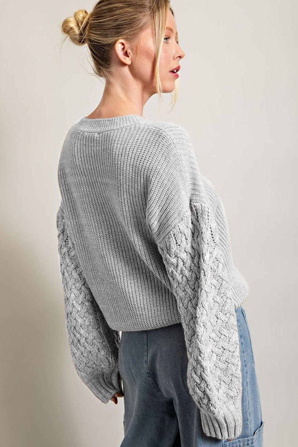 Cable Knit Sleeve Drop Shoulder Sweater