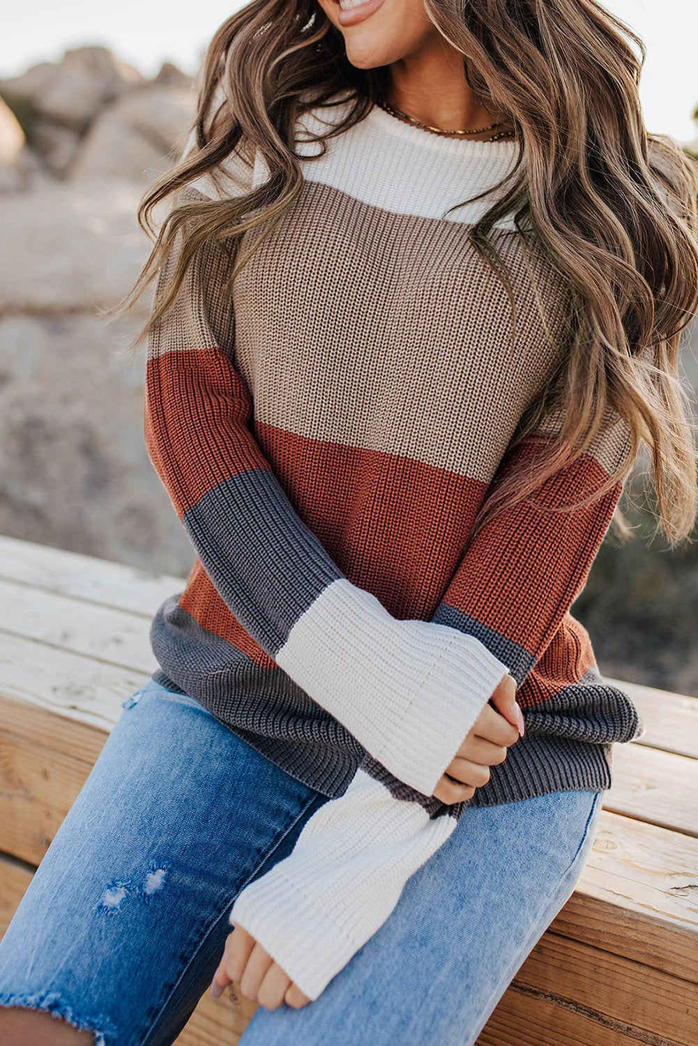 Color Block Knitted Pullover Sweater