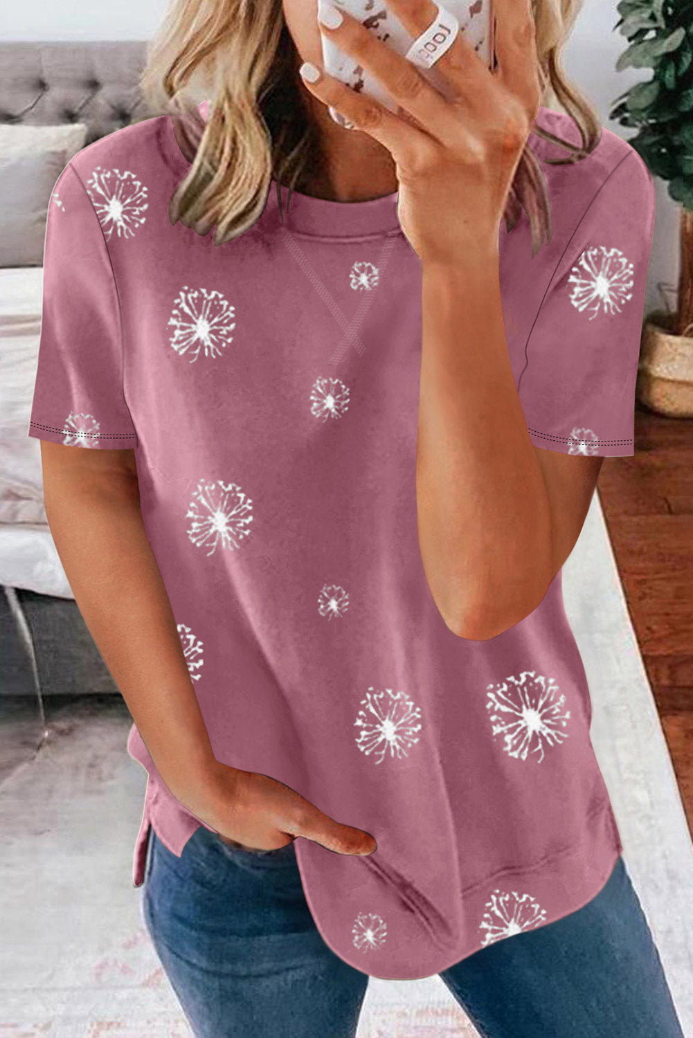 Dandelion Print Crew Neck T-shirt