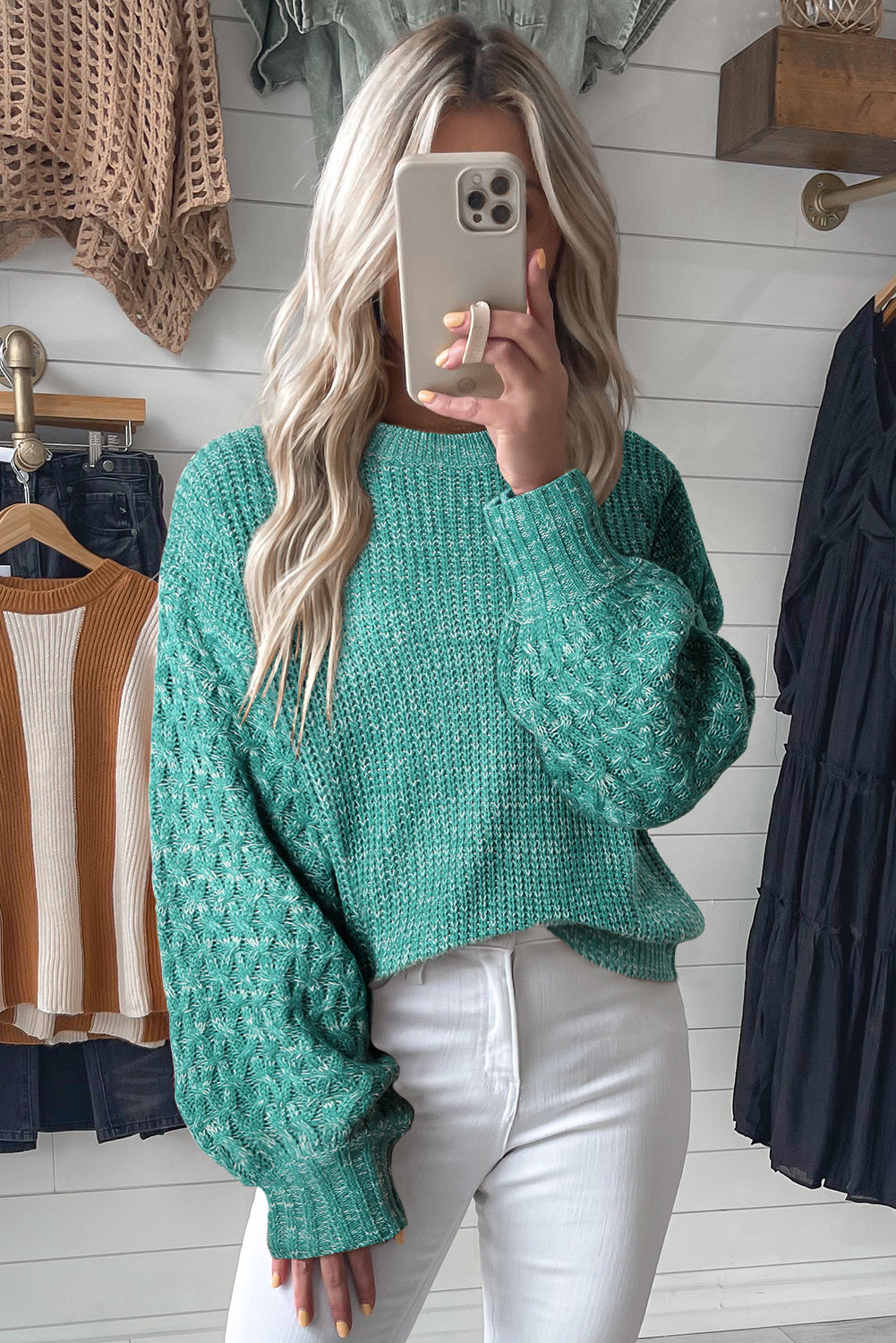 Cable Knit Sleeve Drop Shoulder Sweater