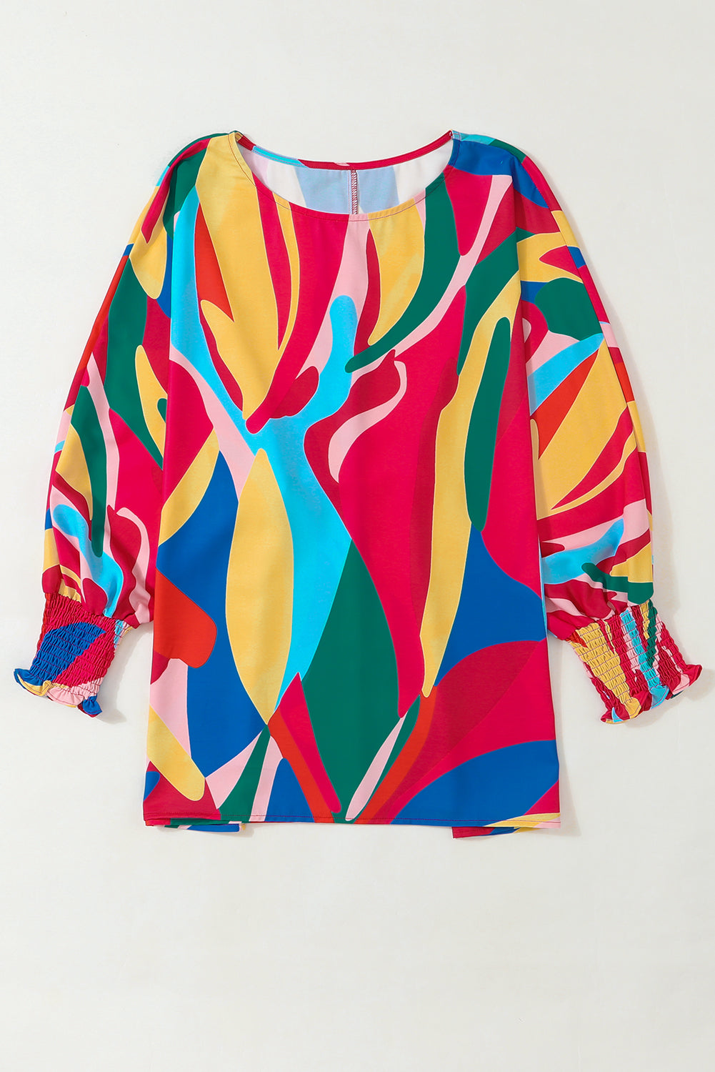 Make Waves Abstract Print Smocked Puff Sleeve Blouse