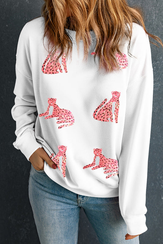 Sequin Cheetah Drop Shoulder Sweatshirt