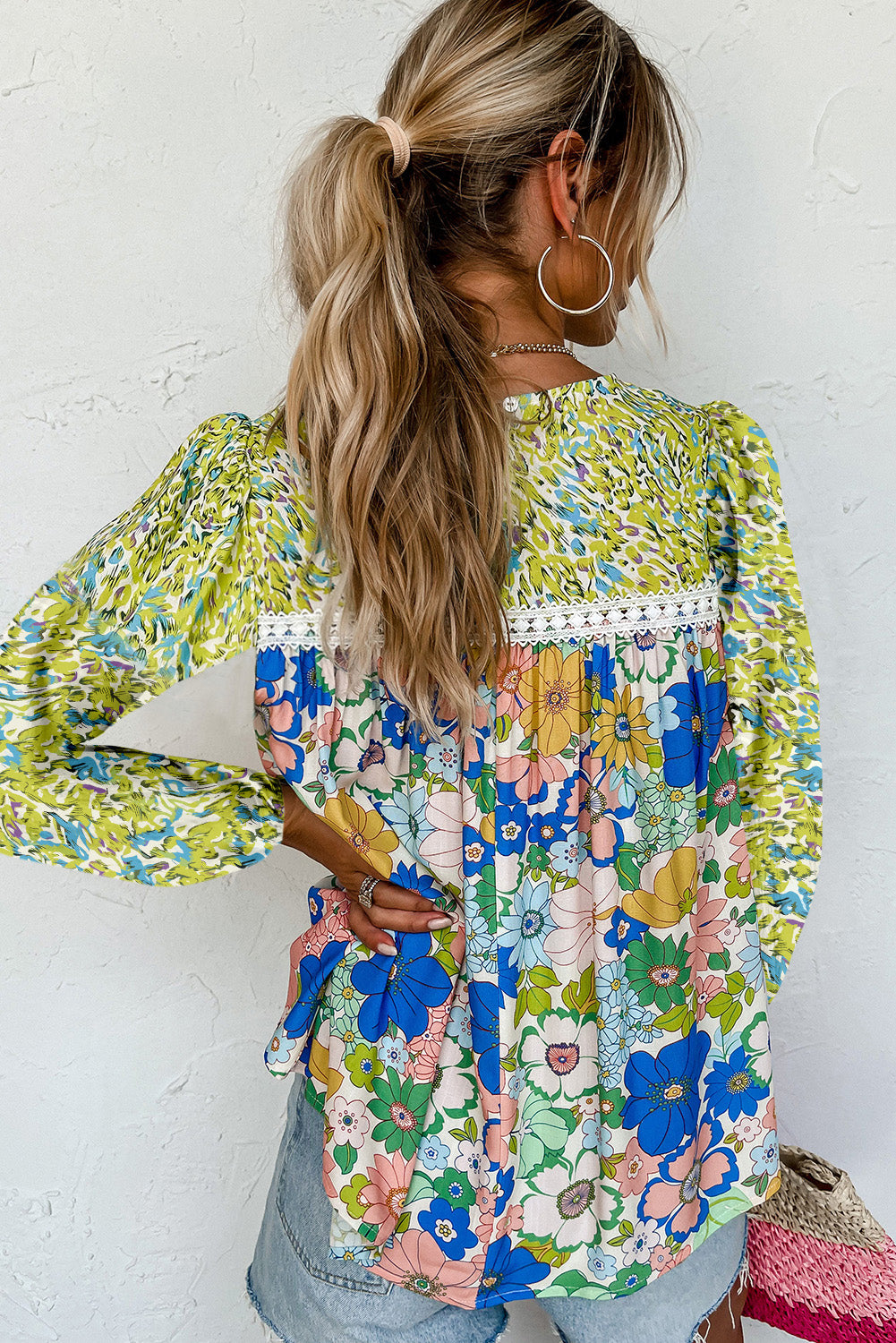 Mixed Floral Print Long Sleeve Blouse