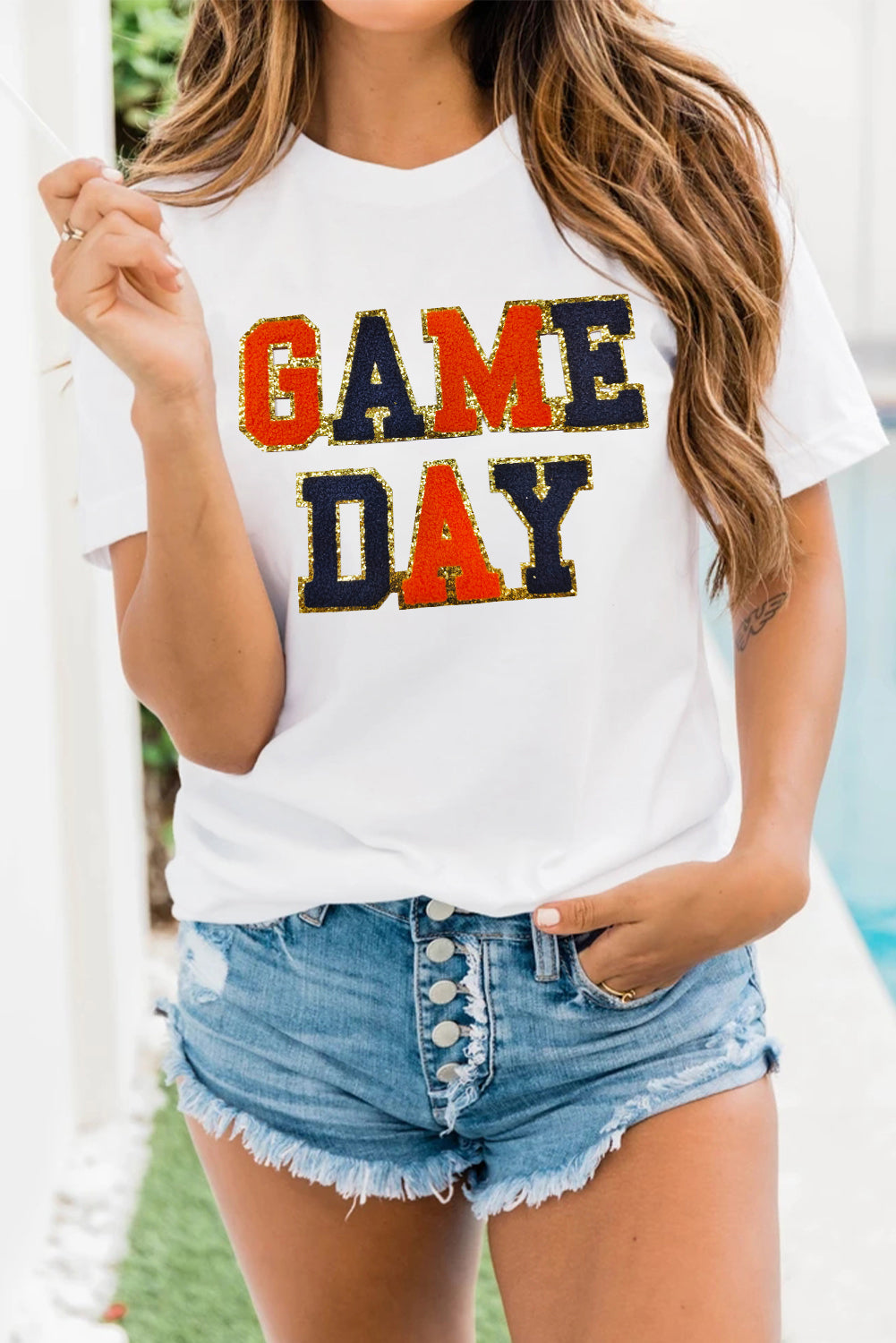 White Glitter GAME DAY Football T Shirt