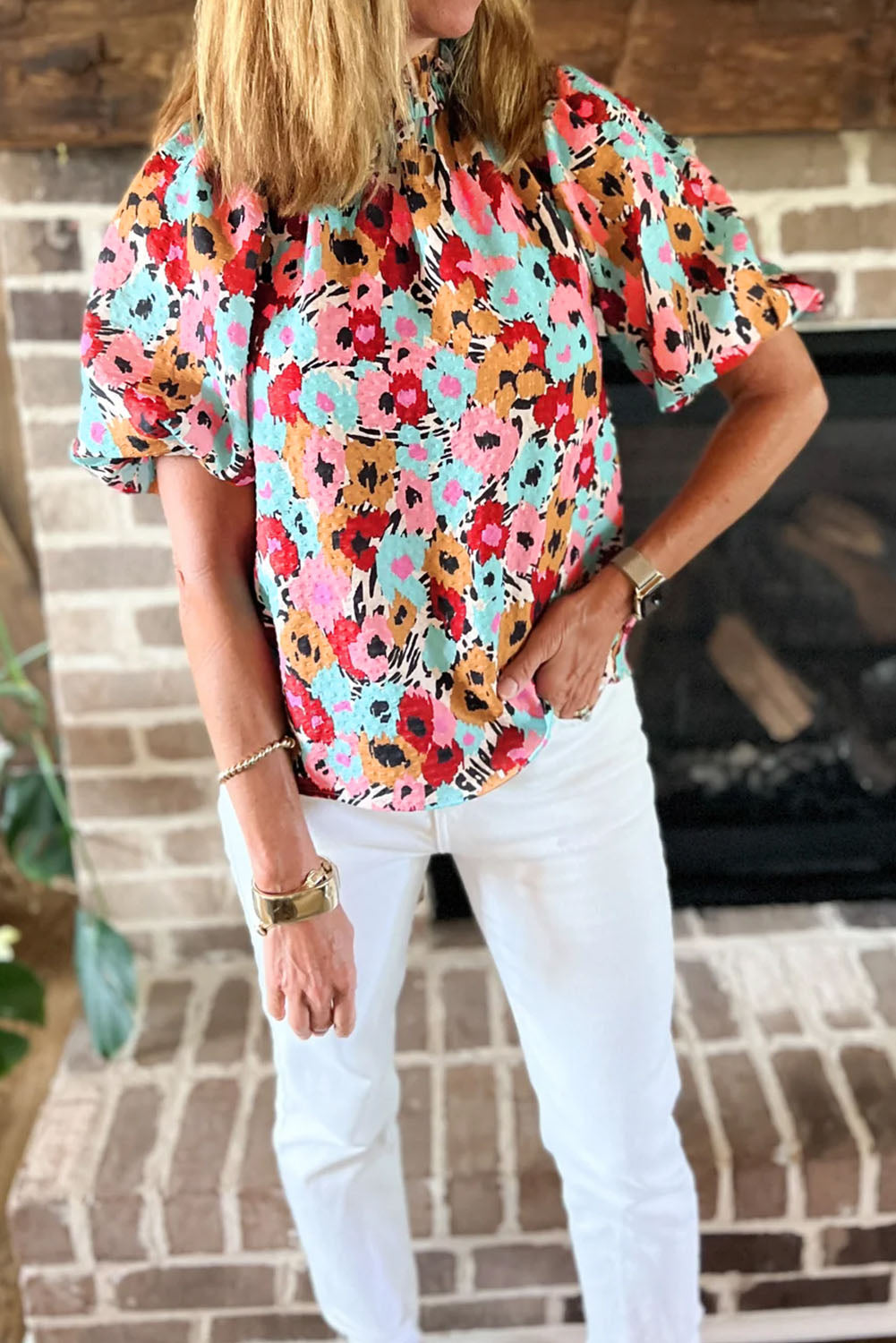 Floral Frilled High Neck Blouse