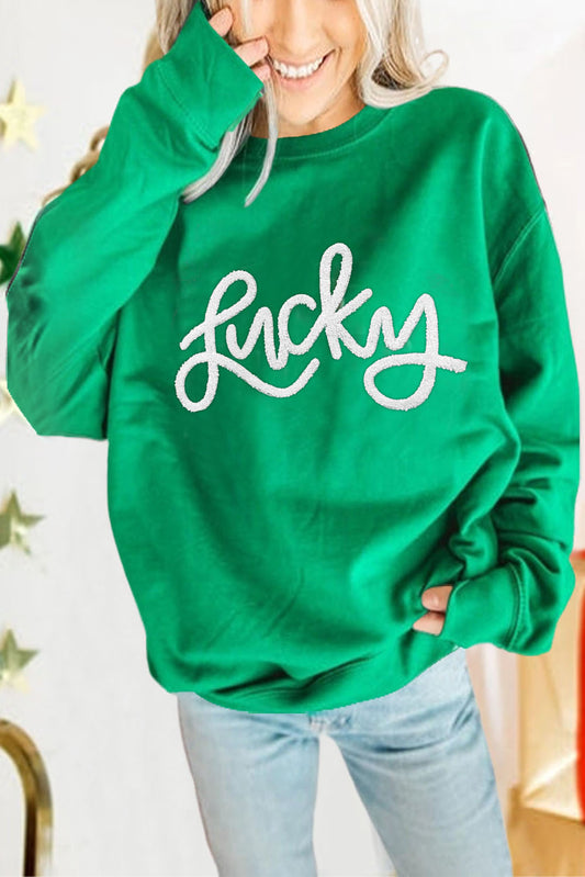 LUCKY Chenille Embroidered Pullover Sweatshirt