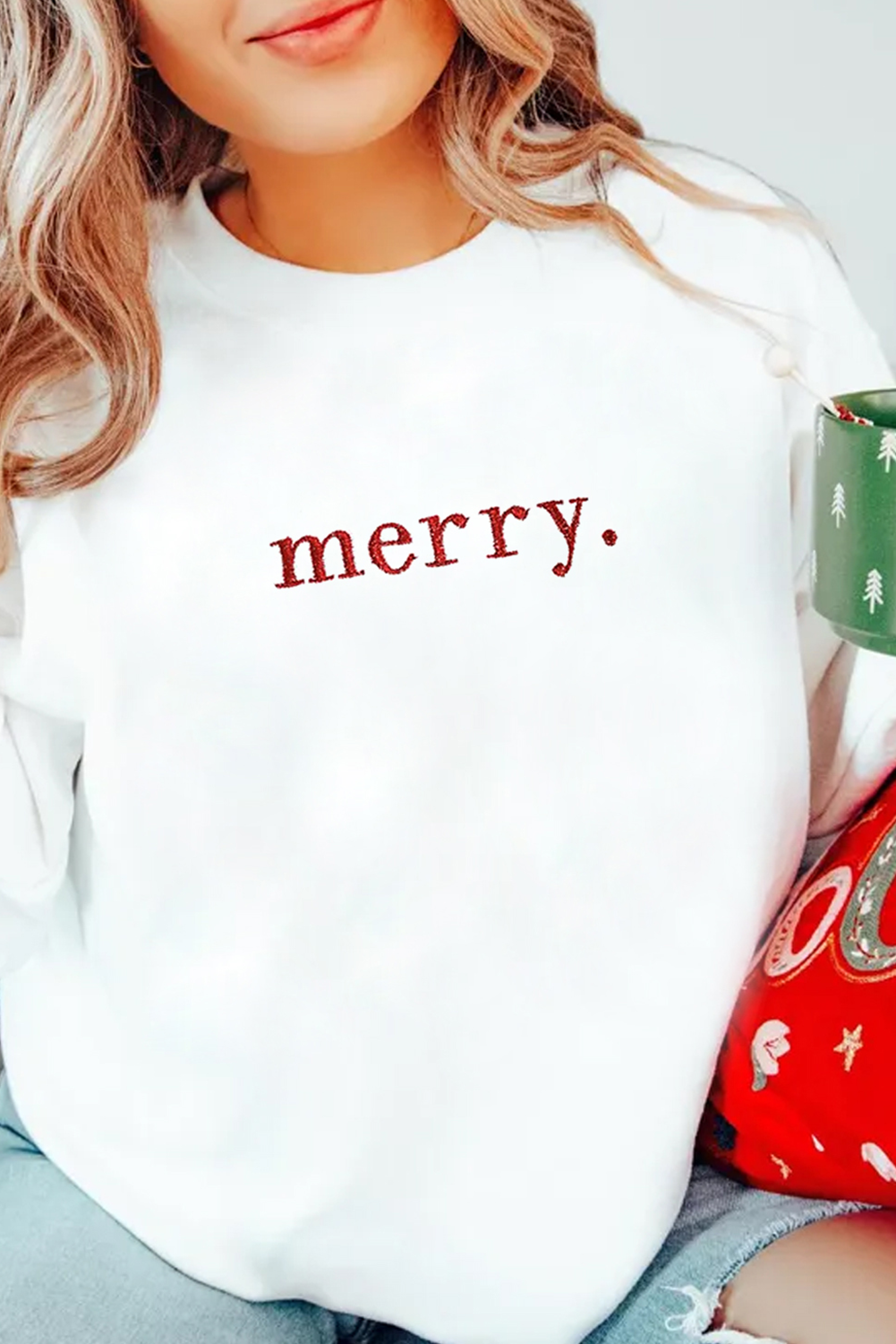 Merry Graphic Embroidered Crew Neck Sweatshirt