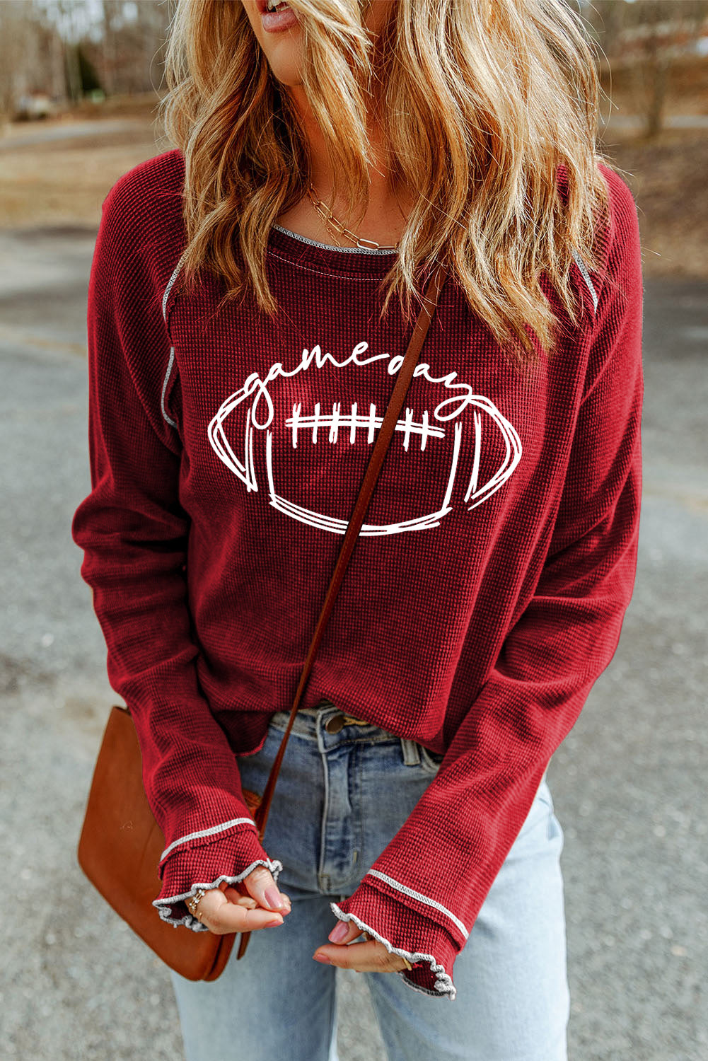 Red Game Day Football Graphic Knit Top