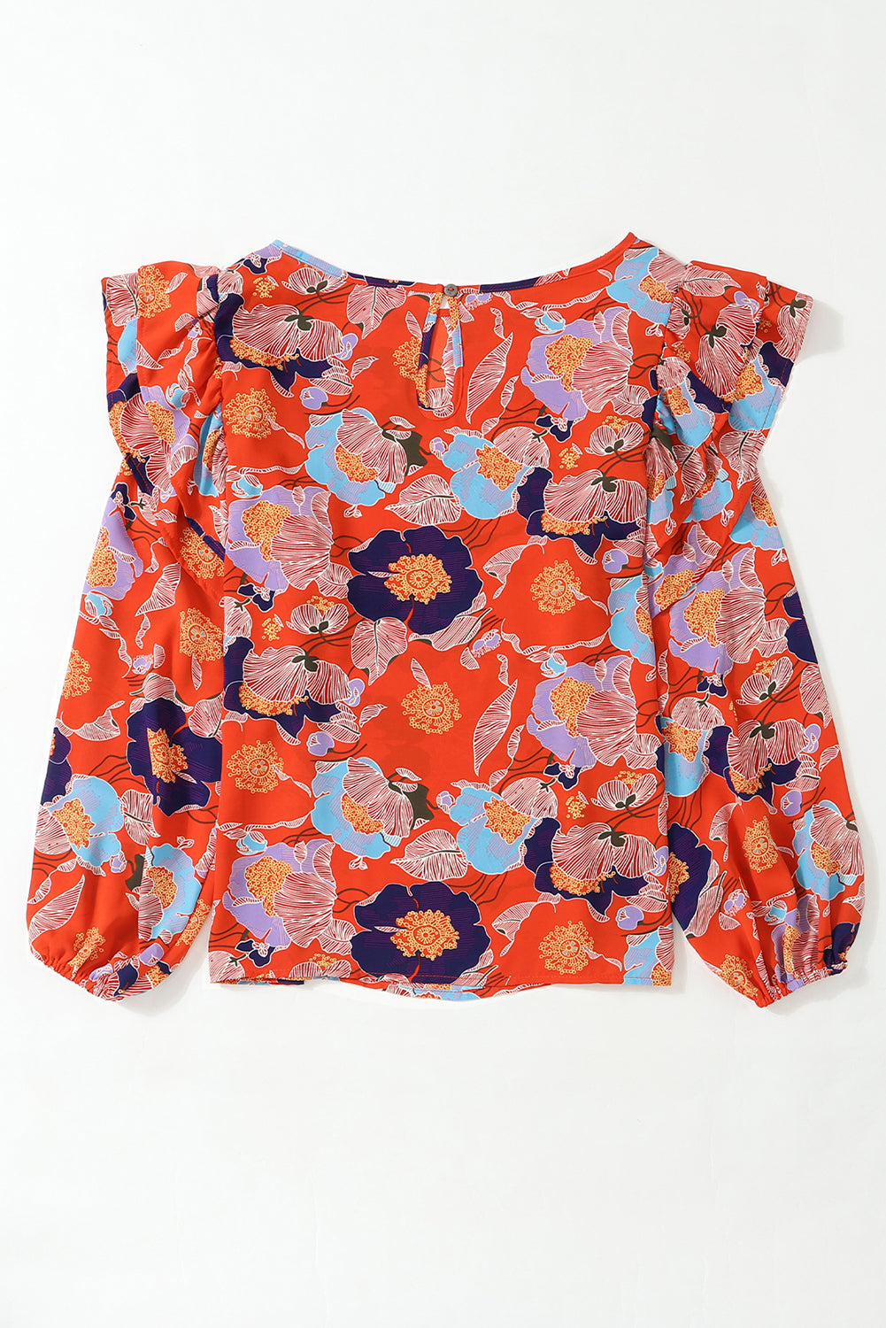 Playful Floral Print Ruffle Puff Sleeve Blouse