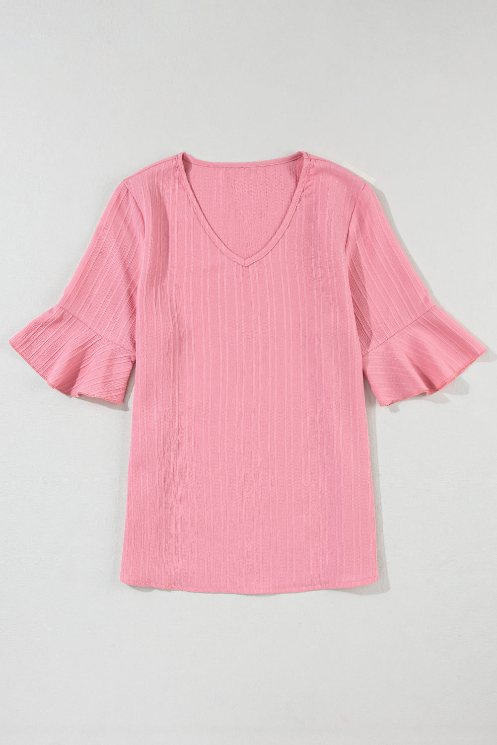 Ruffled Half Sleeve V Neck Textured Top