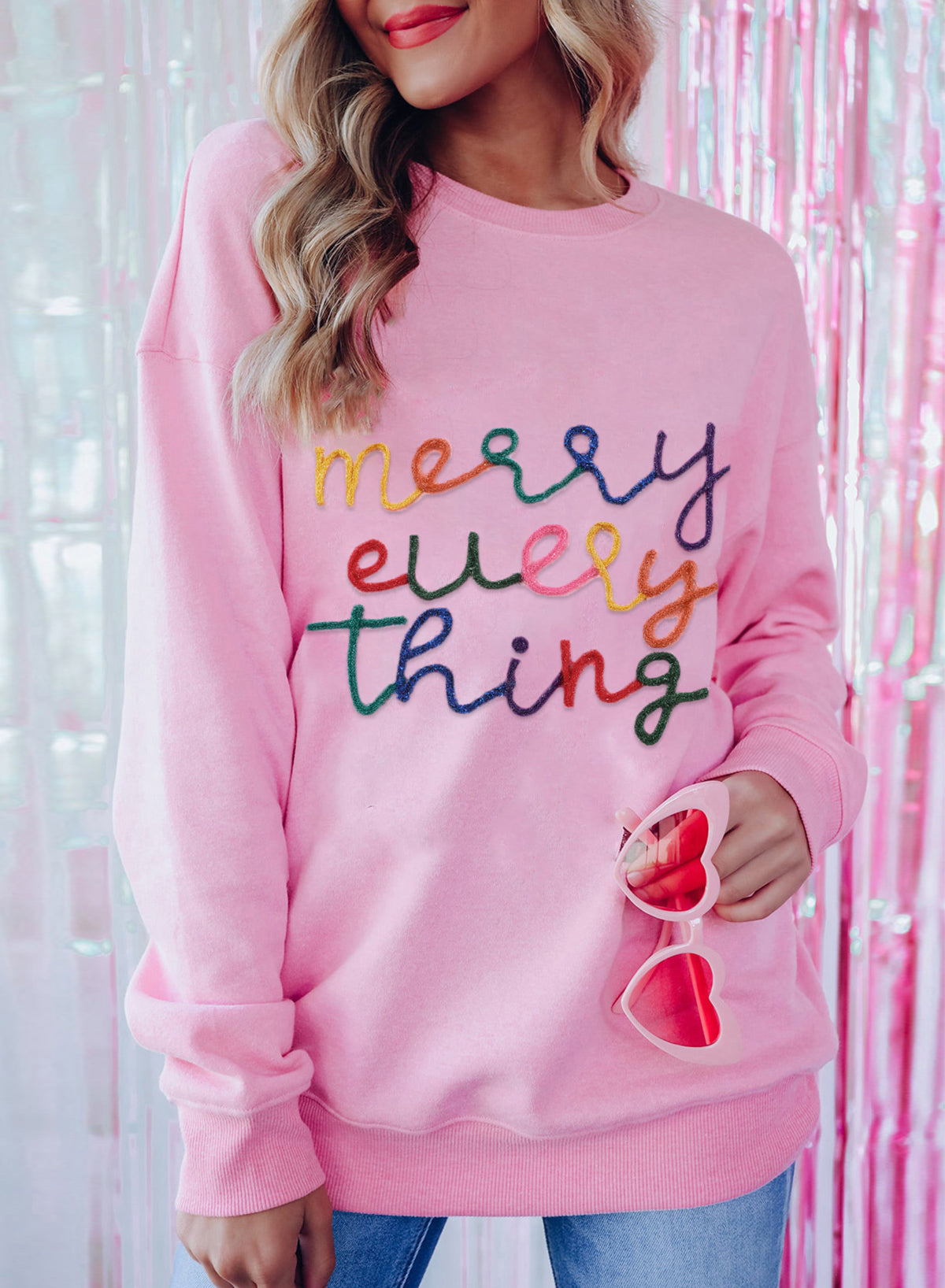 Merry Every Thing Tinsel Slogan Sweatshirt