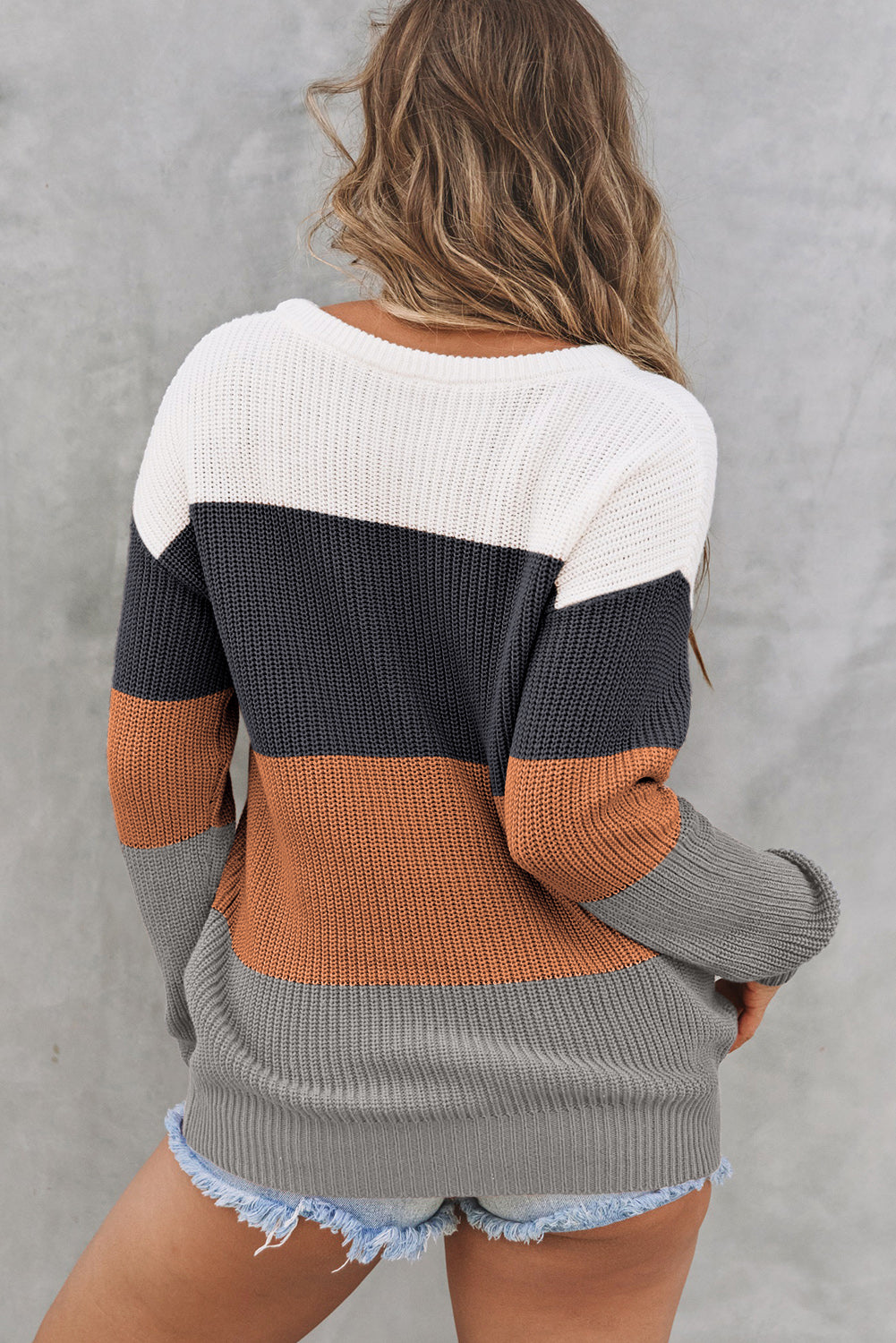 Color Block Knitted Pullover Sweater