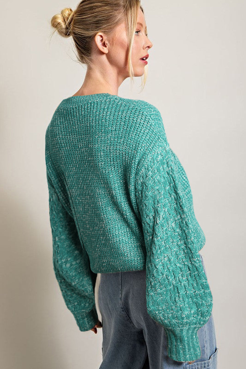 Cable Knit Sleeve Drop Shoulder Sweater