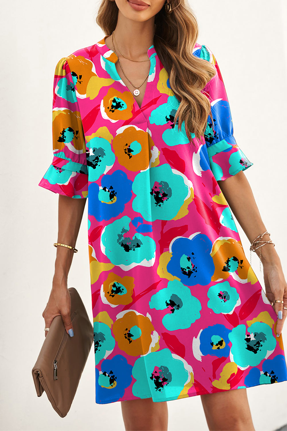 Ruffle Sleeve Floral Shift Dress