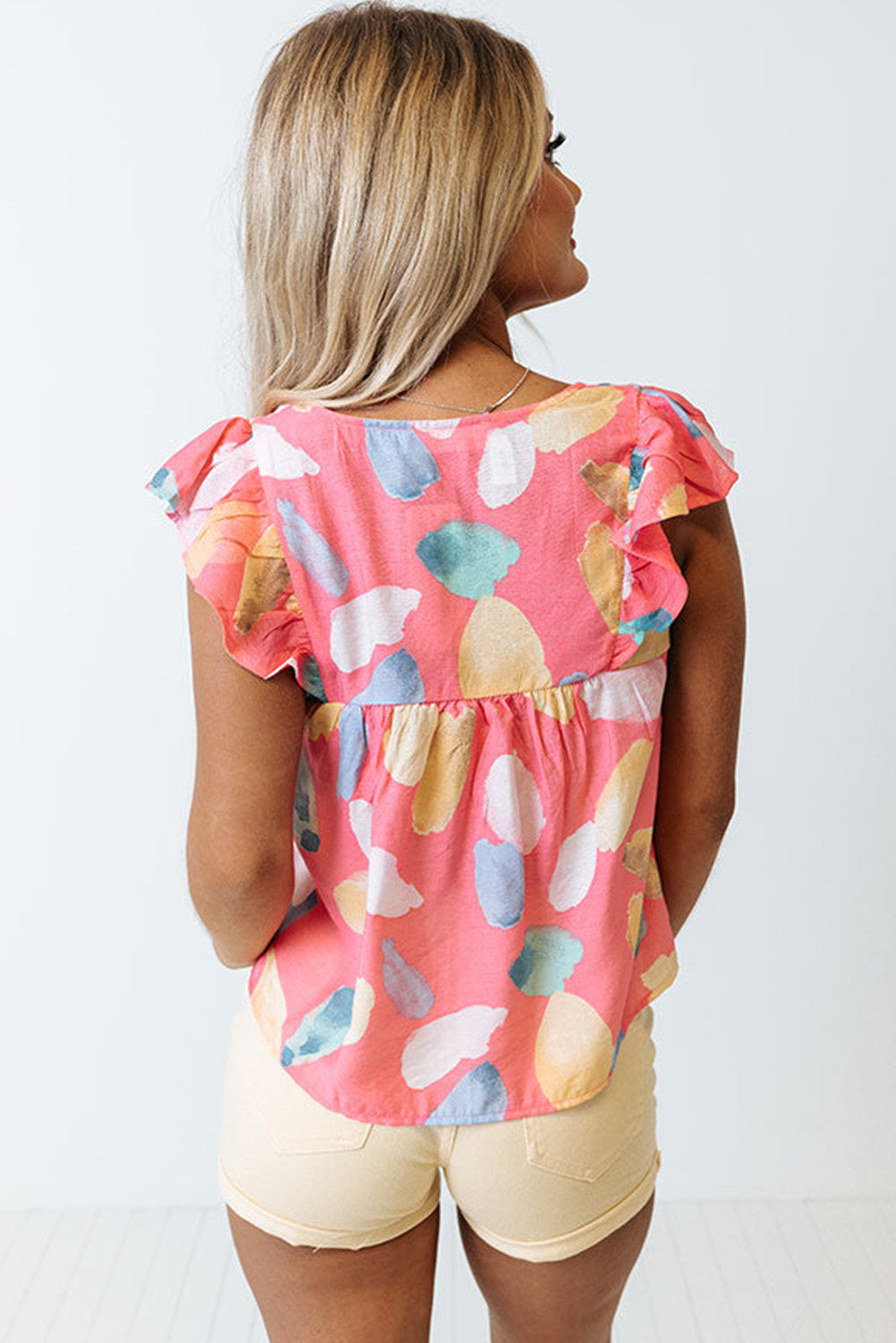 Watercolor Ruffled Cap Sleeve Shift Top