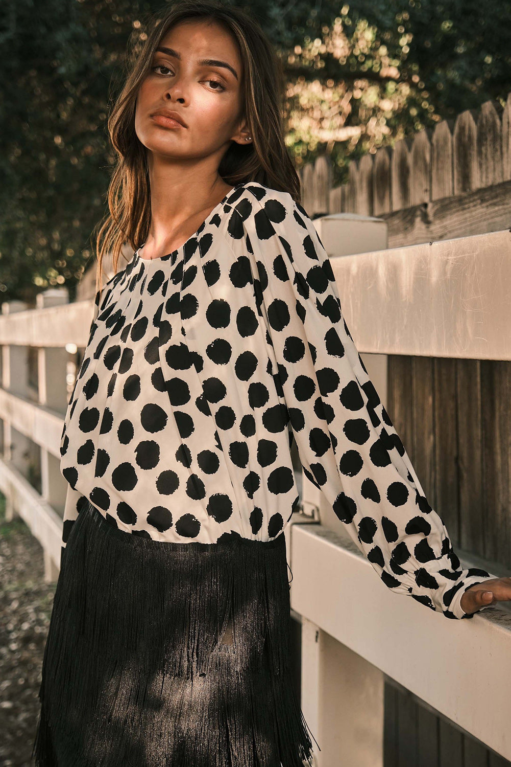 Polka Dot Buttoned Sleeve Blouse