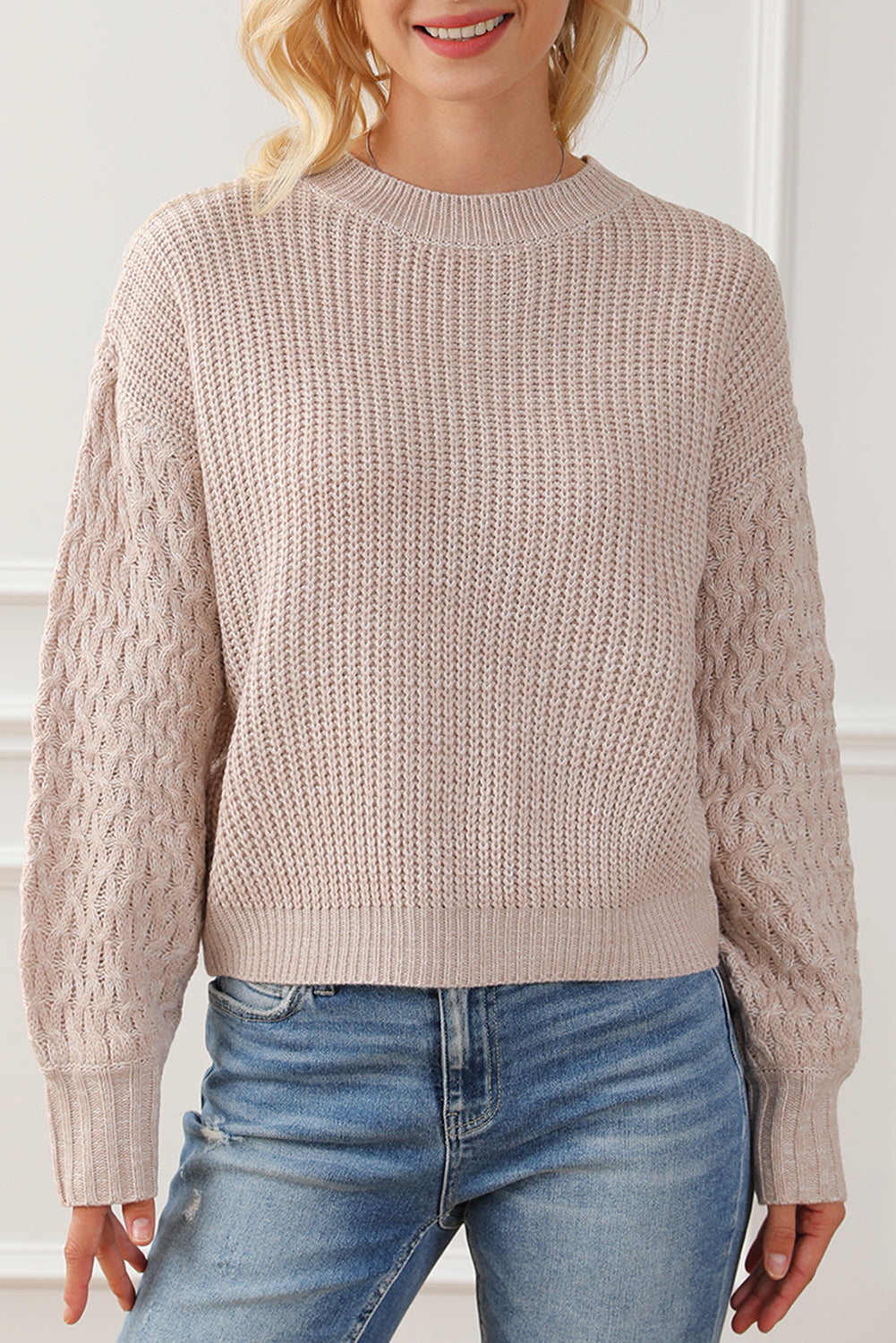 Cable Knit Sleeve Drop Shoulder Sweater