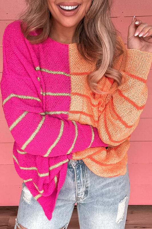 Striped Color Block Loose Fit Knit Sweater