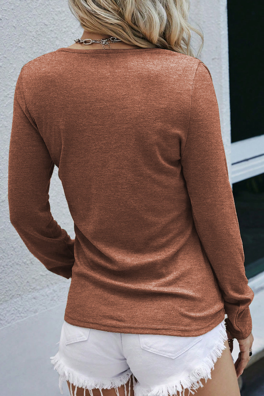 Long Sleeve Snap Button Henley Top