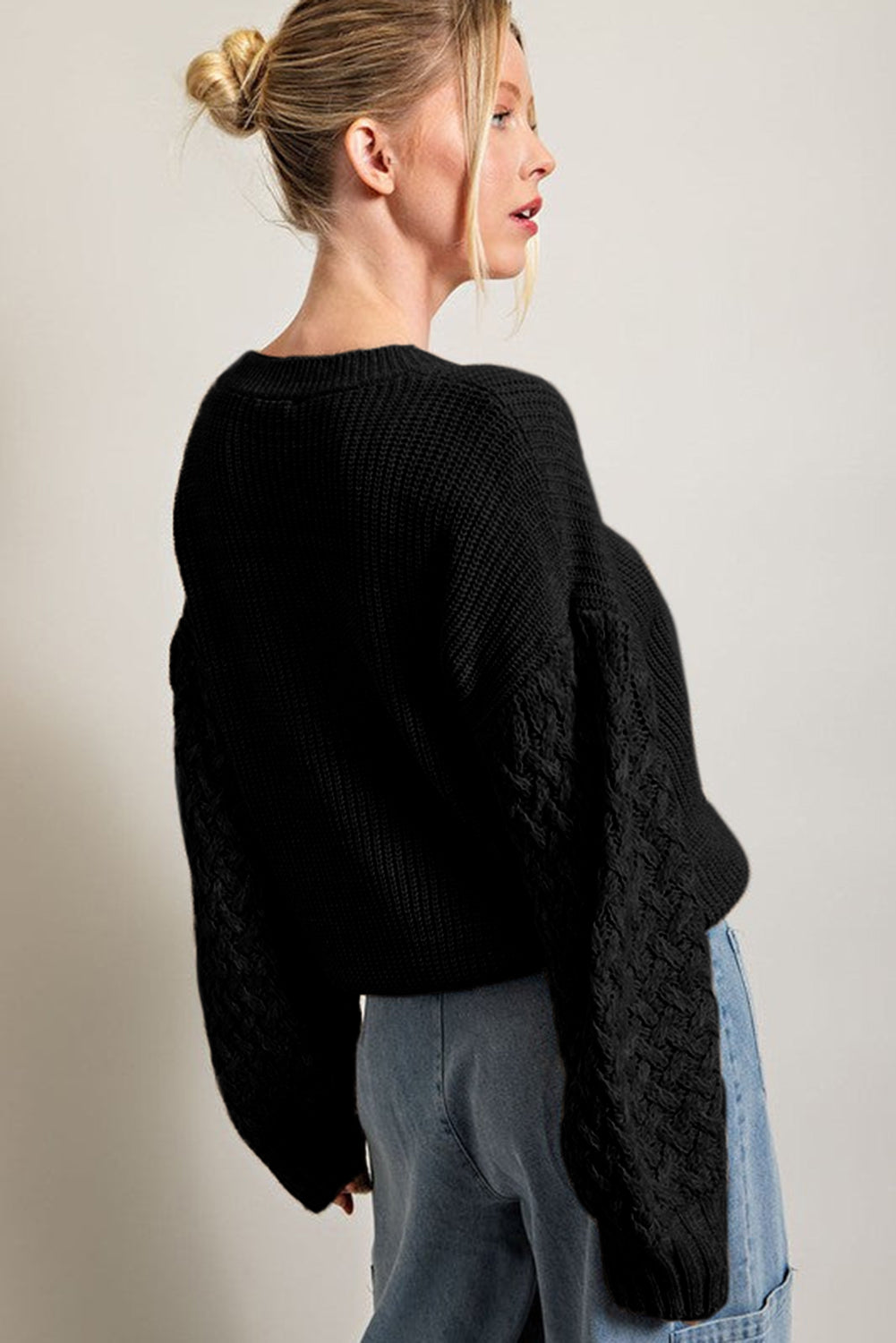 Cable Knit Sleeve Drop Shoulder Sweater