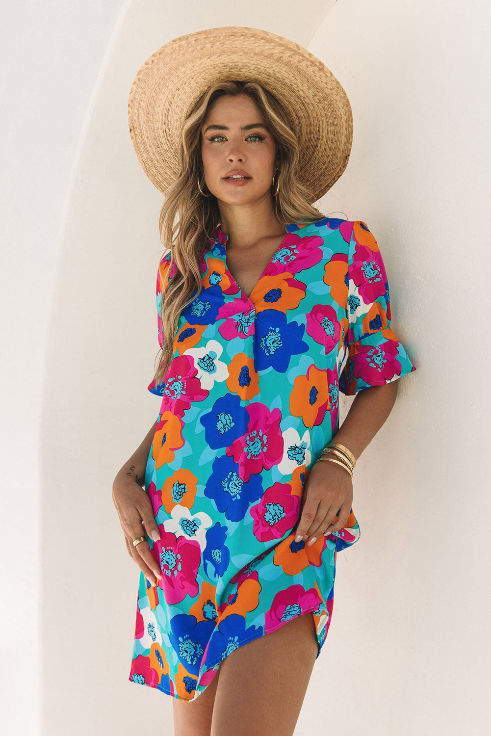 Ruffle Sleeve Floral Shift Dress