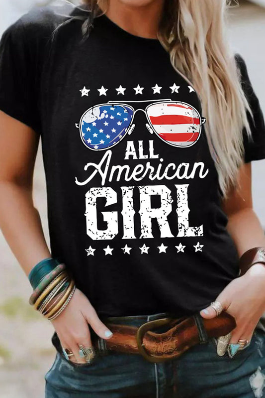 Stars and Stripes Glasses Slogan Graphic T Shirt