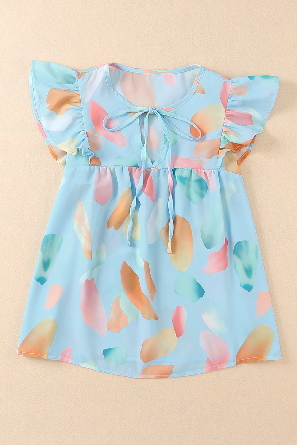 Watercolor Ruffled Cap Sleeve Shift Top