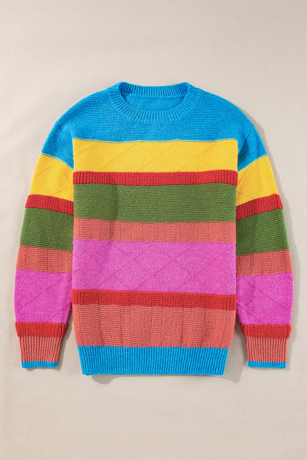 Colorblock Mixed Textured Drop Shoulder Sweater