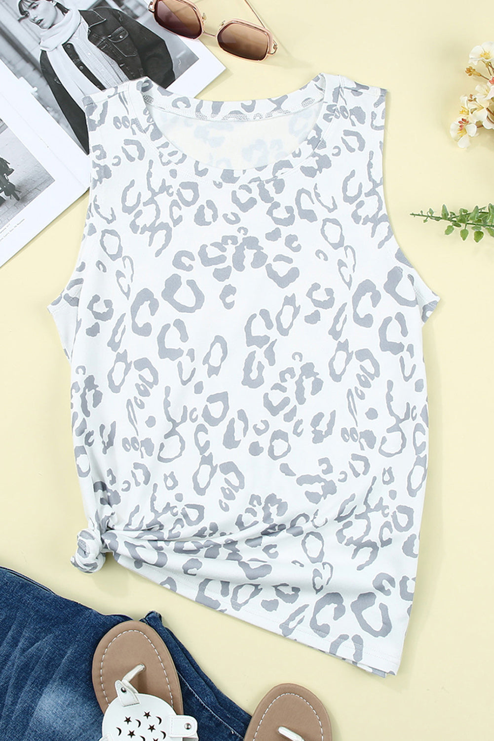 Print Crew Neck Tank Top