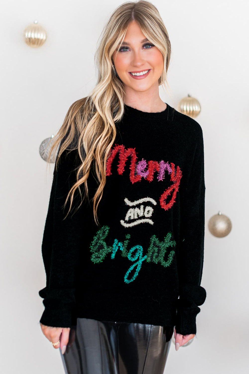 Tinsel Merry and Bright Graphic Christmas Sweater