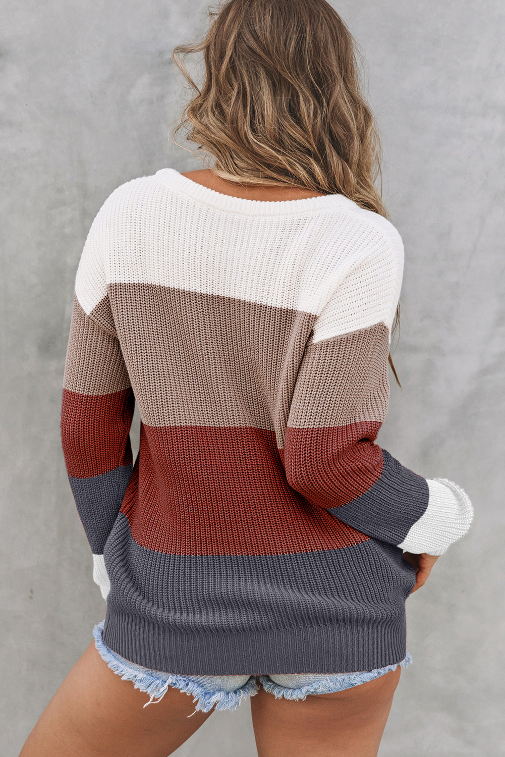 Color Block Knitted Pullover Sweater