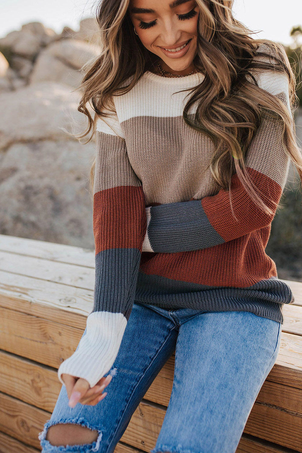 Color Block Knitted Pullover Sweater