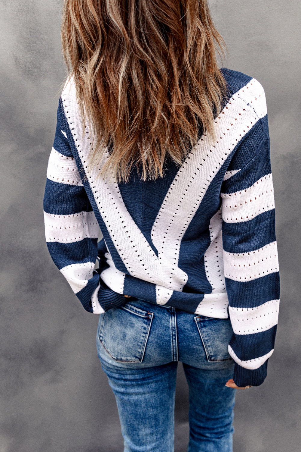 Striped Colorblock V Neck Knitted Sweater