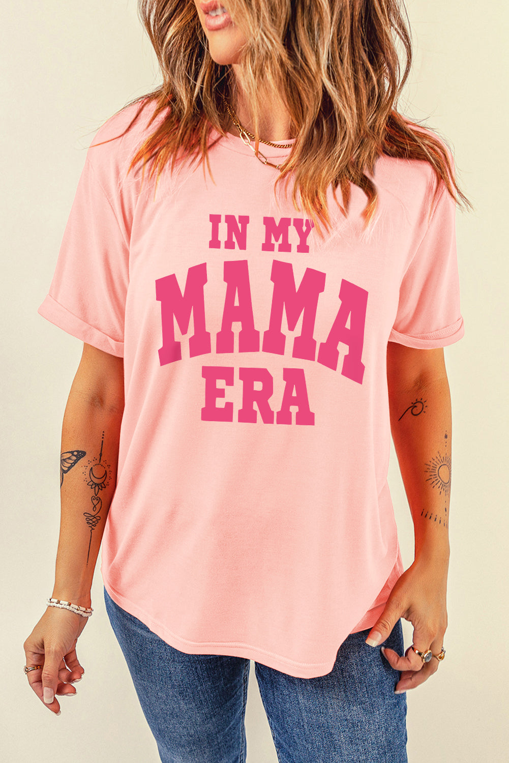 Pink IN MY MAMA ERA Crew Neck T Shirt