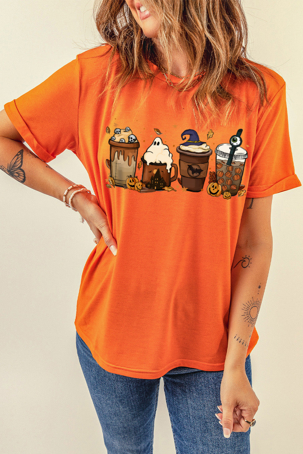 Orange Horror Coffee Pumpkin Spice Halloween Graphic Tee