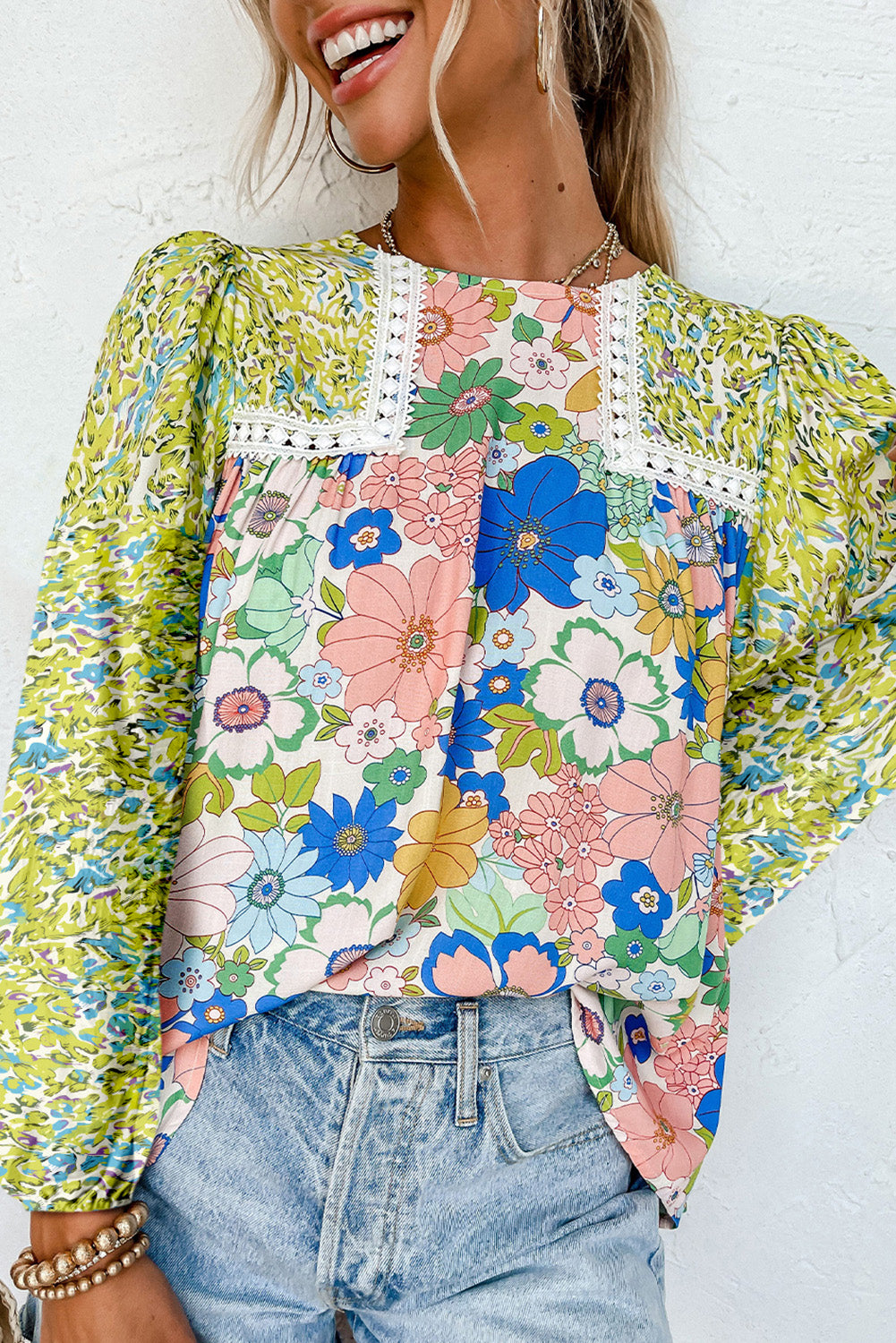 Mixed Floral Print Long Sleeve Blouse