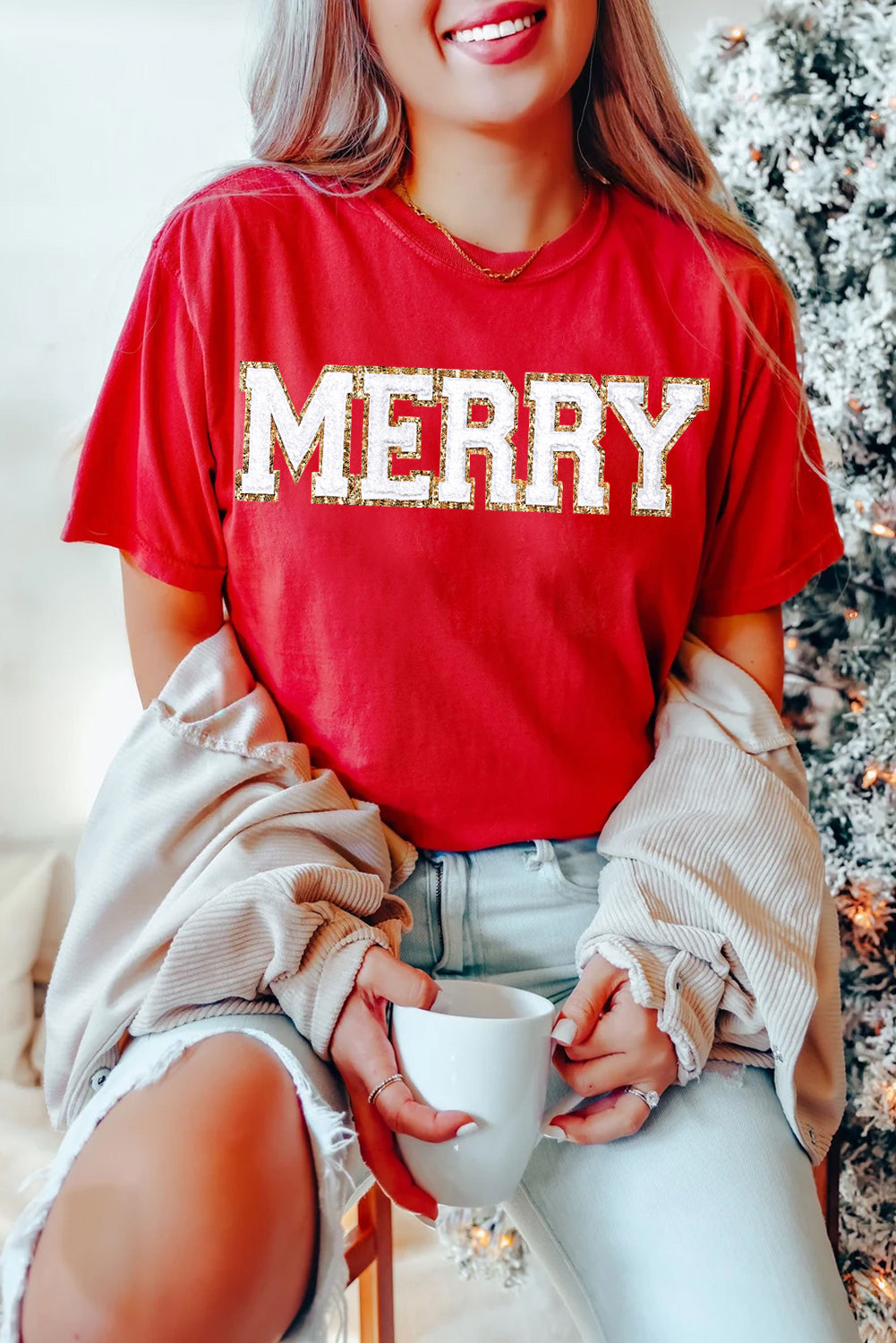 Merry Graphic Cuffed Sleeve T Shirt