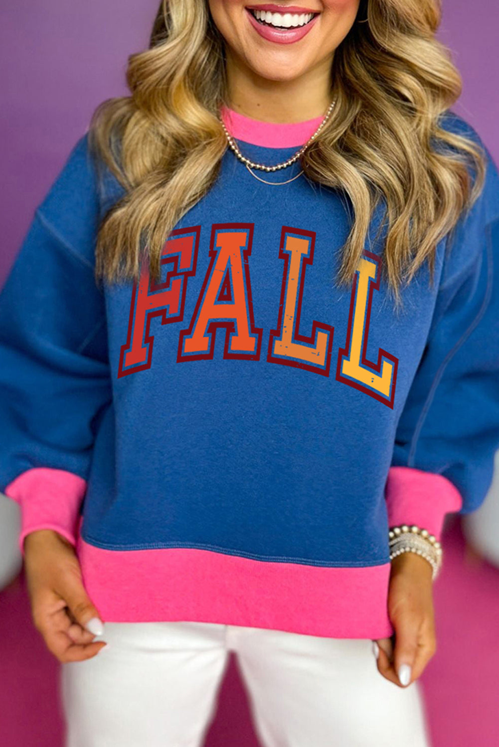 Fall Graphic Color Block Bubble Sleeve Sweatshirt