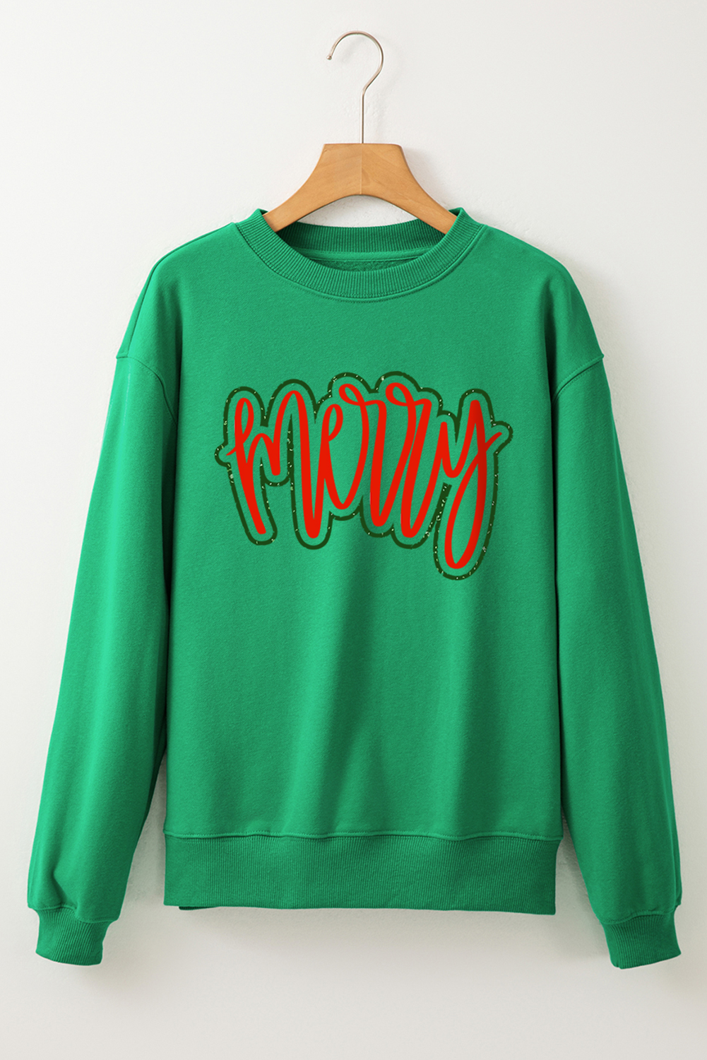 Green Merry Print Fleece Lined Christmas Sweatshirt