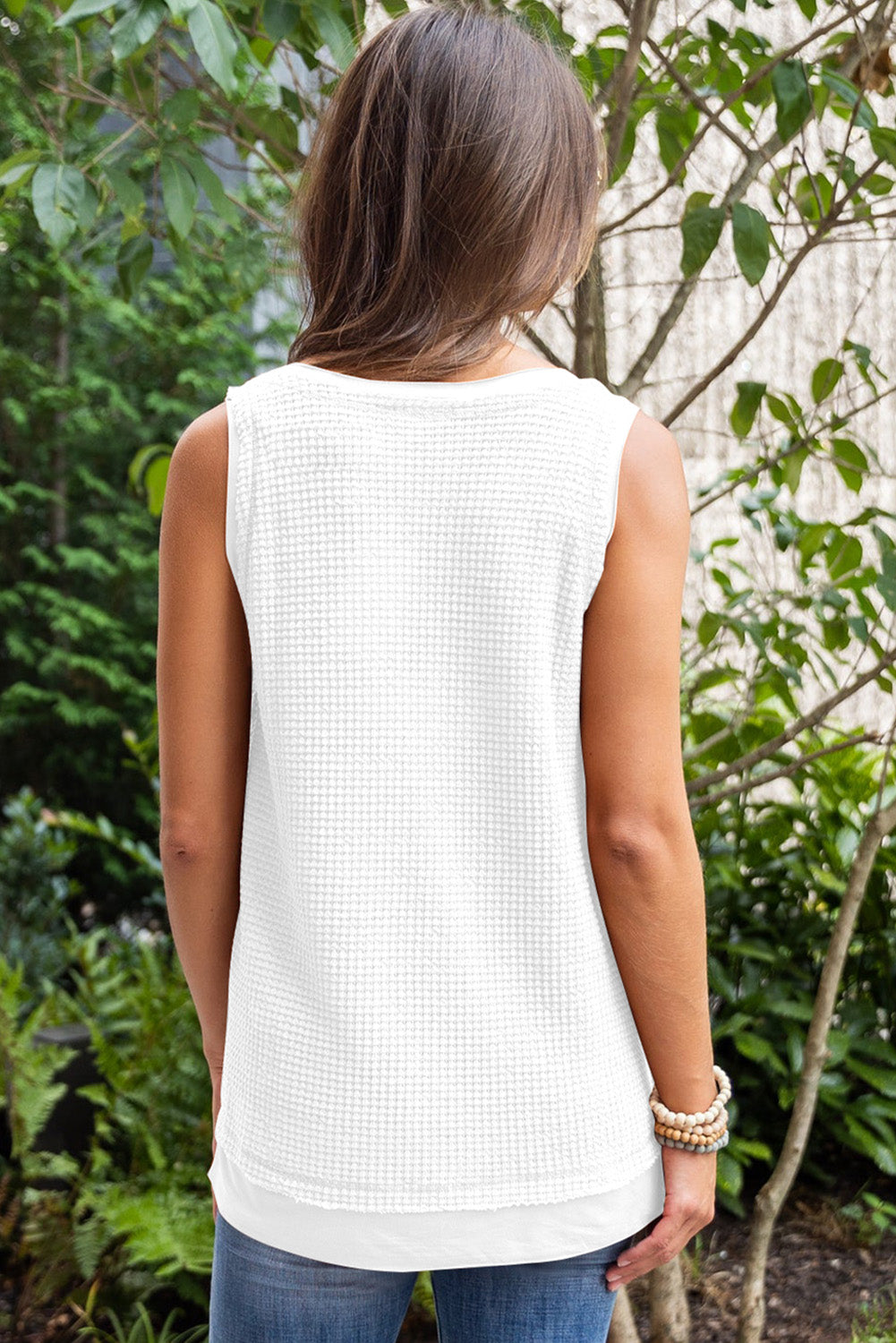 White Sequin Football Waffle Knit Tank