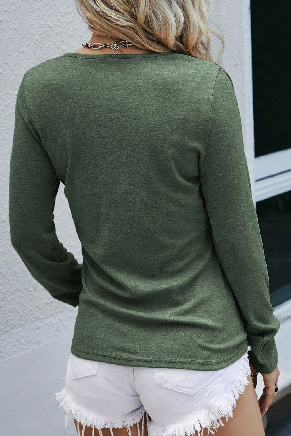 Long Sleeve Snap Button Henley Top