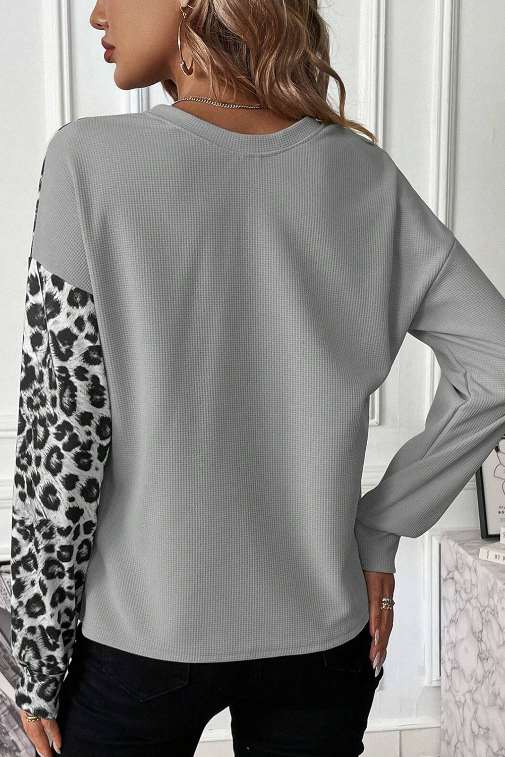 Leopard Colorblock Waffle Knit Top