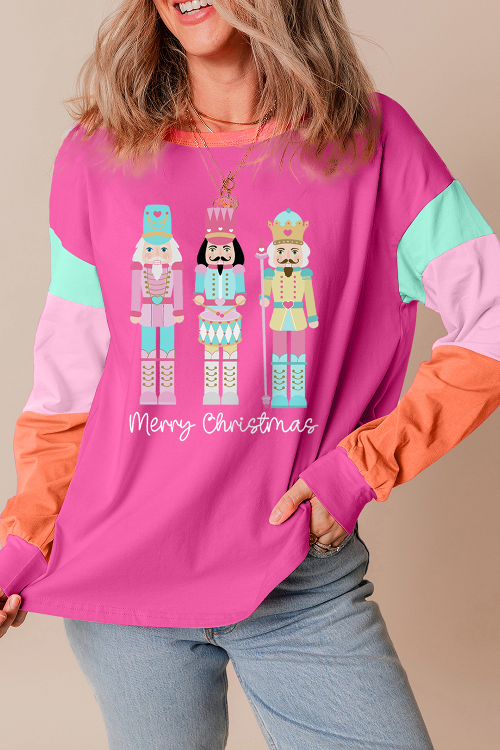 Pink Nutcracker Colorblock Long Sleeve Tee