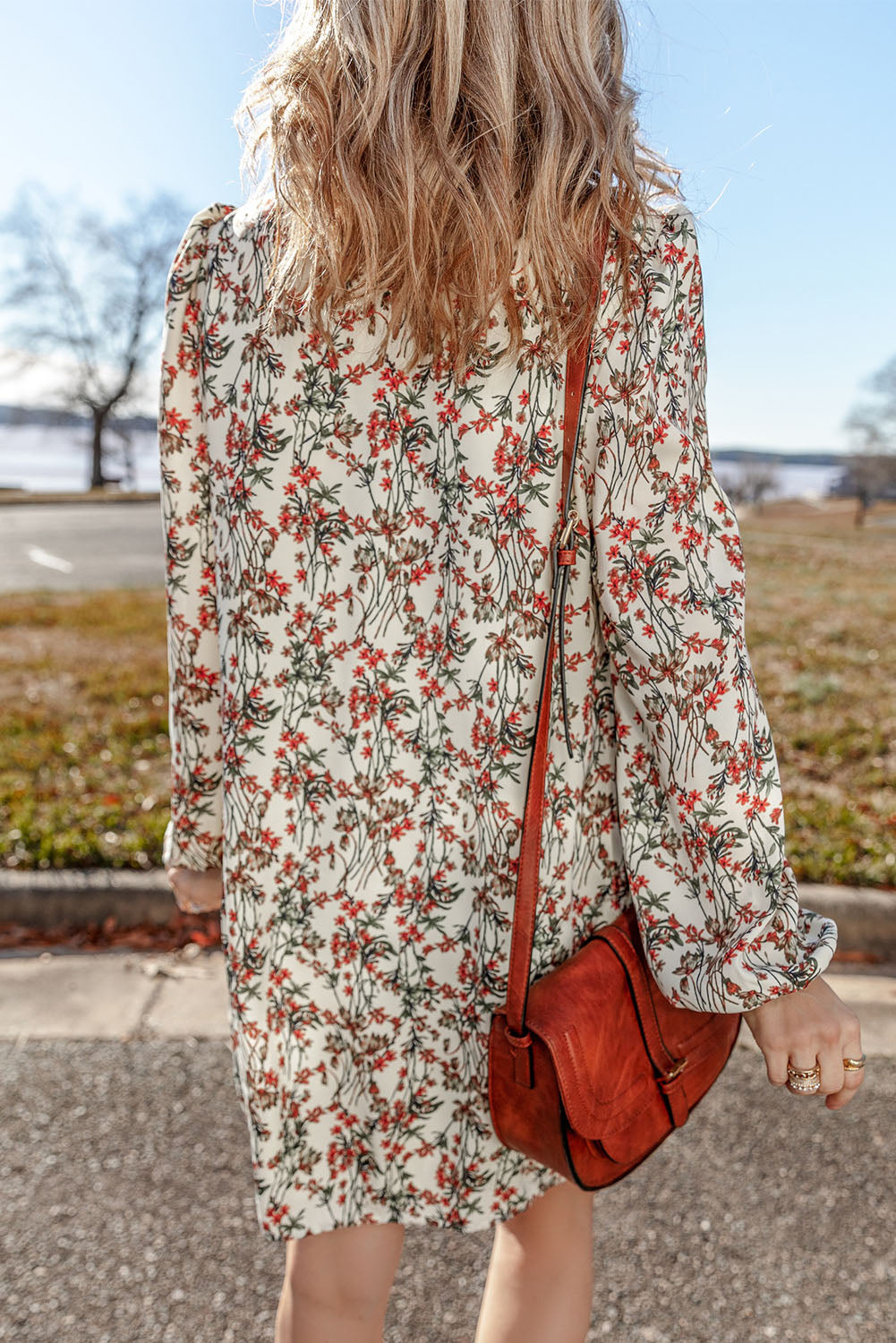 White Floral Long Sleeve Mini Dress