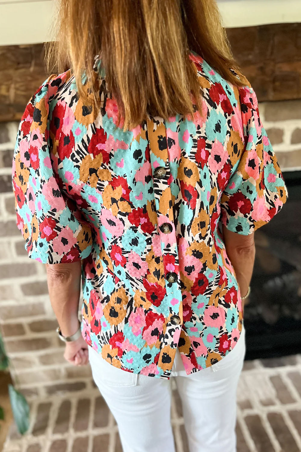 Floral Frilled High Neck Blouse