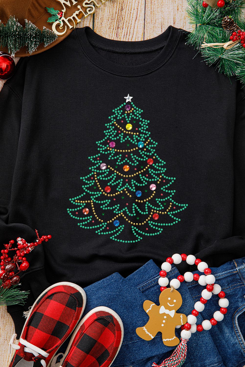 Black Rhinestone Christmas Tree Sweatshirt