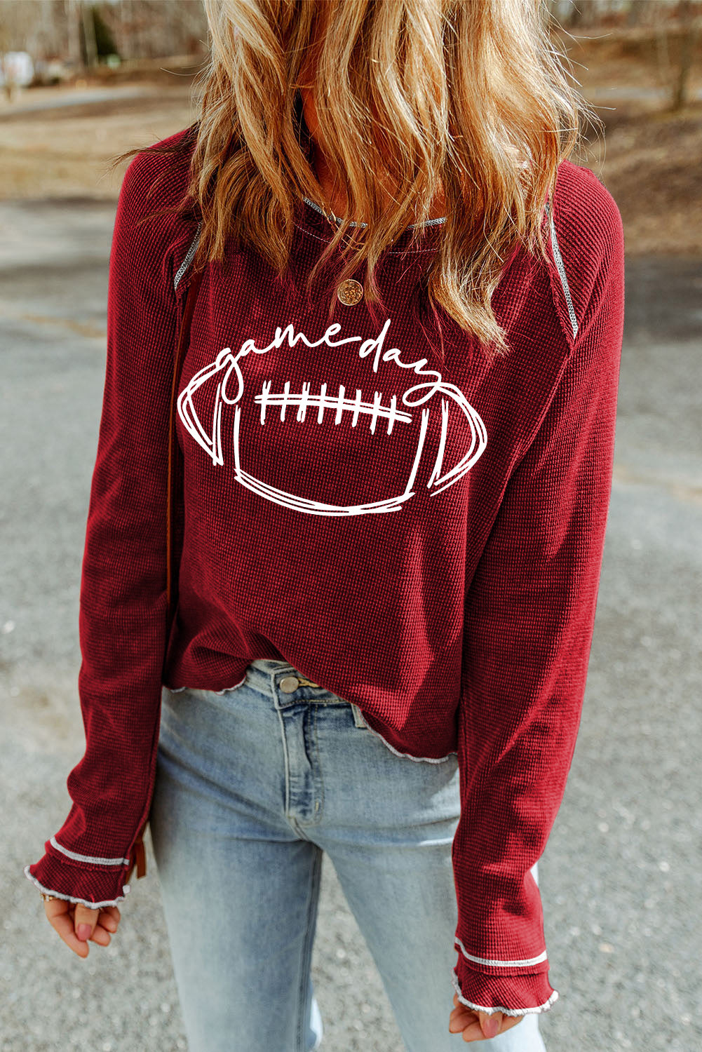 Red Game Day Football Graphic Knit Top