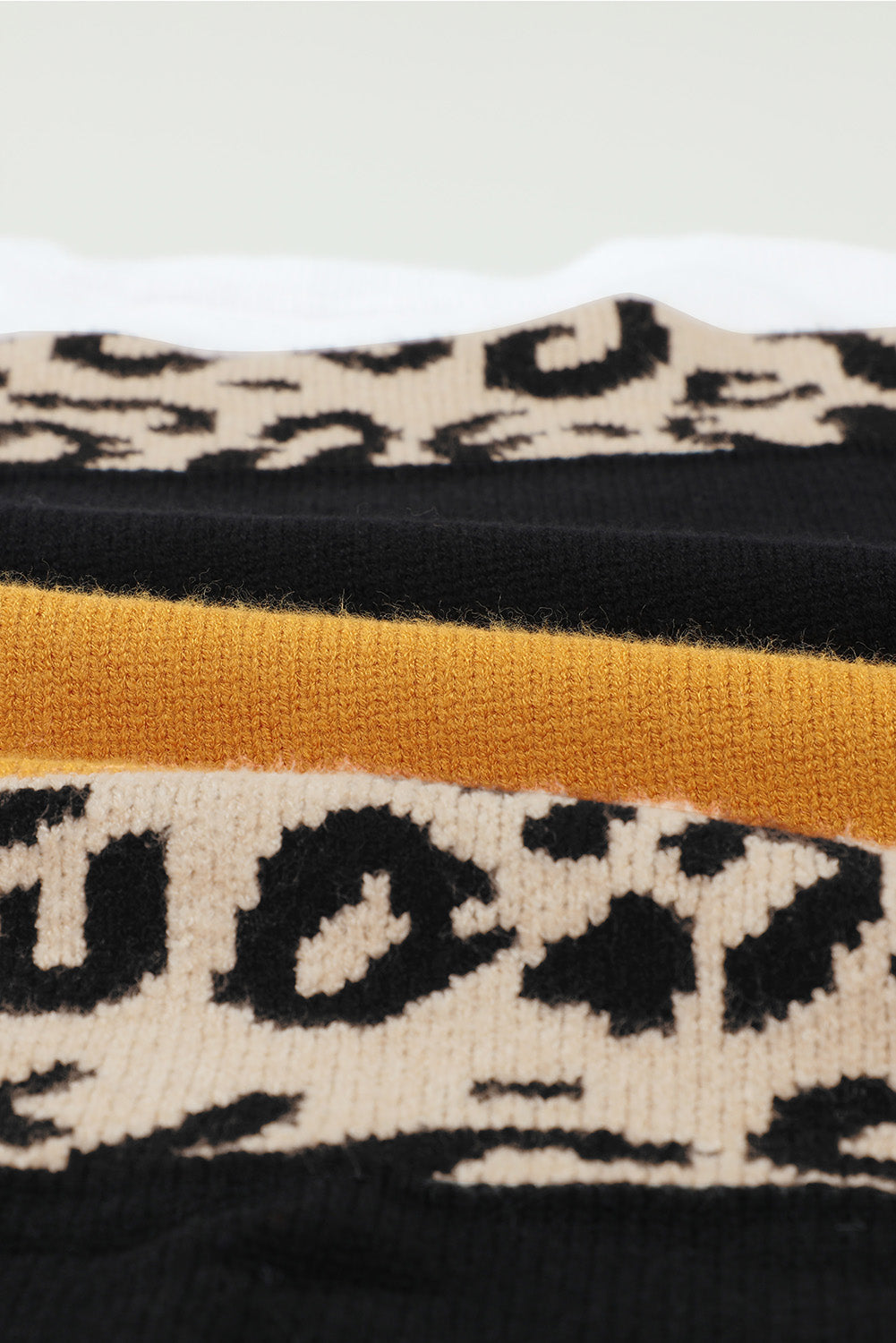 Leopard Color Block Knit Pullover Sweater