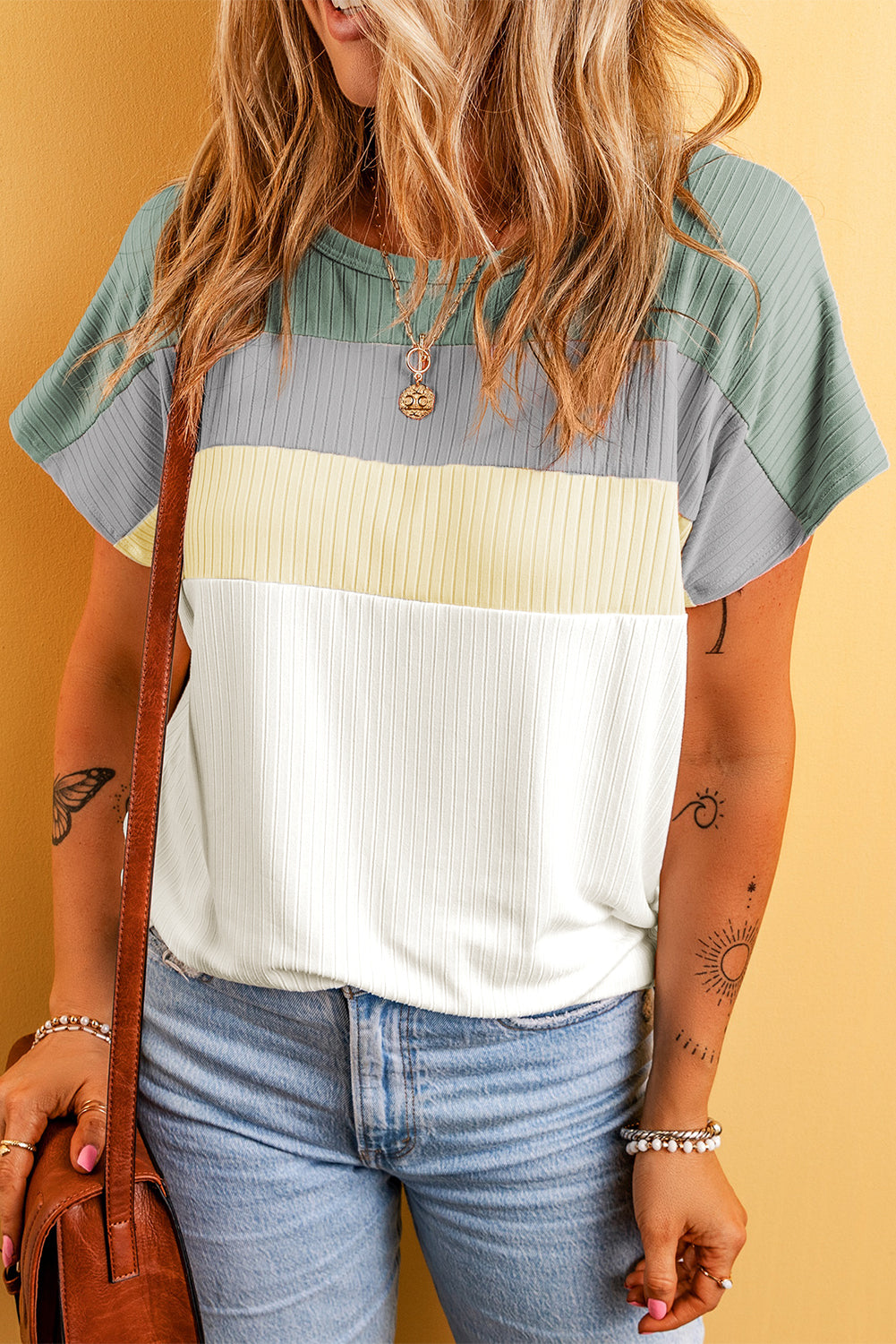 Ribbed Color Block Patchwork T-shirt